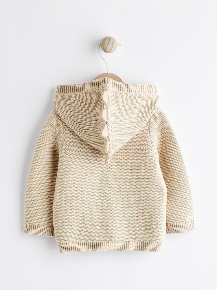 Cream Dinosaur Baby Knitted 100% Cotton Hooded Cardigan (0mths-2yrs) - Image 2 of 15