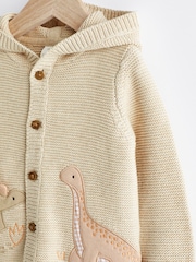 Cream Dinosaur Baby Knitted 100% Cotton Hooded Cardigan (0mths-2yrs) - Image 3 of 15