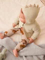 Cream Dinosaur Baby Knitted 100% Cotton Hooded Cardigan (0mths-2yrs) - Image 9 of 15