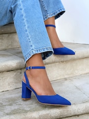 Linzi Blue Chrome Carrie Open Back Court Block Heels - Image 1 of 5