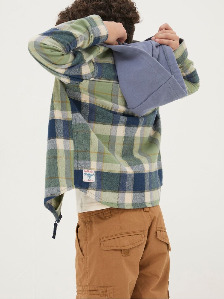 FatFace Green Hooded Check Shacket - Image 2 of 5