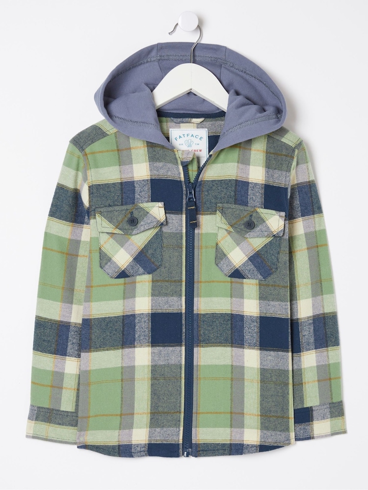 FatFace Green Hooded Check Shacket - Image 5 of 5