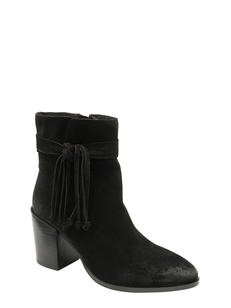 Ravel Black Suede Leather Block Heel Ankle Boots - Image 1 of 4