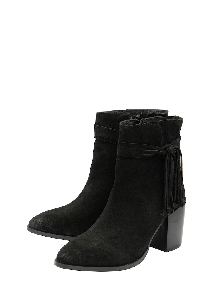 Ravel Black Suede Leather Block Heel Ankle Boots - Image 2 of 4