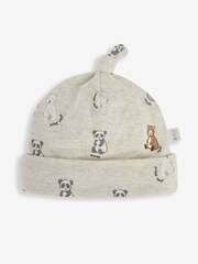 JoJo Maman Bébé Natural Bear Print Cotton Baby Hat - Image 1 of 3