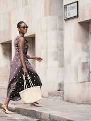 Mint Velvet Brown Satin Polkadot Midi Dress - Image 2 of 8