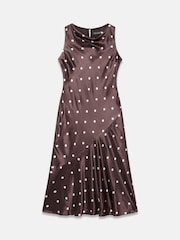 Mint Velvet Brown Satin Polkadot Midi Dress - Image 7 of 8