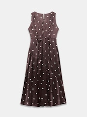 Mint Velvet Brown Satin Polkadot Midi Dress - Image 8 of 8
