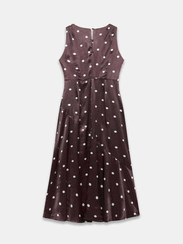 Mint Velvet Brown Satin Polkadot Midi Dress - Image 8 of 8