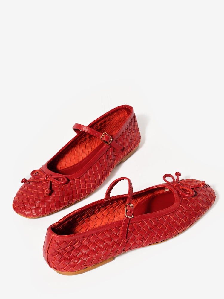 Mint Velvet Red Charley Leather Woven Pumps - Image 2 of 4 Mint Velvet Red Charley Leather Woven Pumps - Image 2 of 4