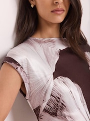 Mint Velvet Brown Satin Abstract Print Midi Dress - Image 4 of 8