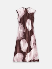 Mint Velvet Brown Satin Abstract Print Midi Dress - Image 7 of 8
