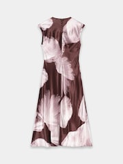 Mint Velvet Brown Satin Abstract Print Midi Dress - Image 8 of 8
