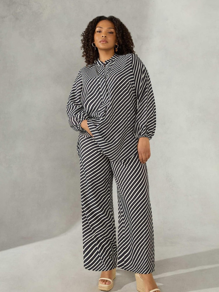 Live Unlimited Stripe Wide Leg Black Trousers - Image 1 of 4