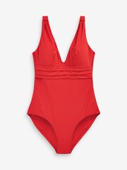 Bleu marine à fleurs/rouge - Lot de 2 maillots de bain gainants à décolleté plongeant - Image 3 of 6