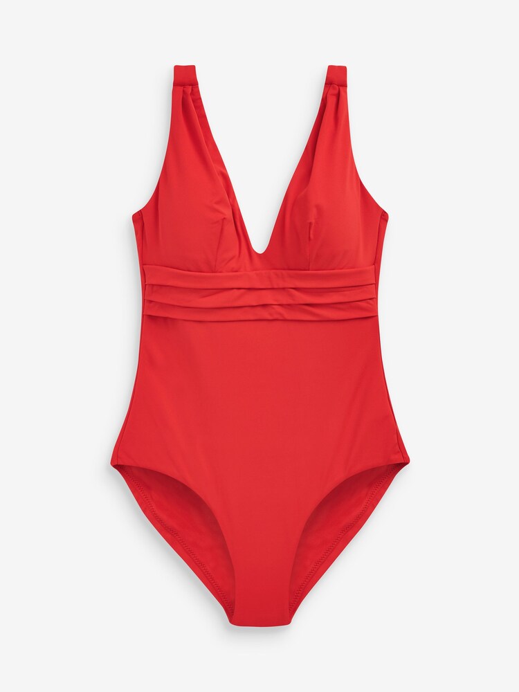 Bleu marine à fleurs/rouge - Lot de 2 maillots de bain gainants à décolleté plongeant - Image 3 of 6