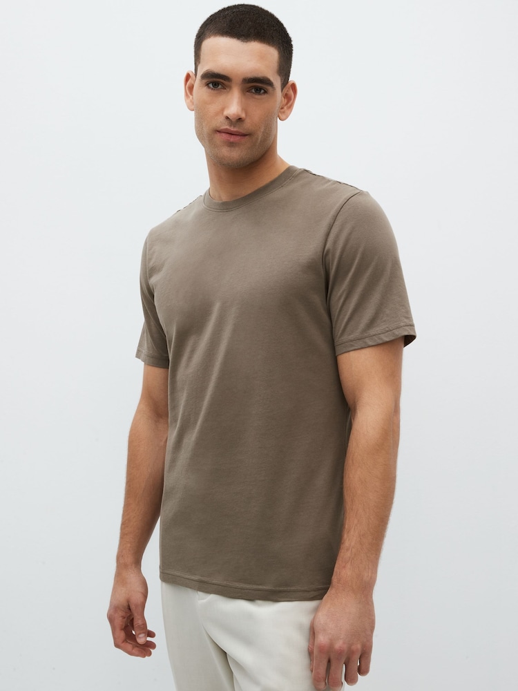 Brown Neutral Regular Fit 100% Cotton Essential Regular Crew Neck T-Shirt - Image 1 of 6