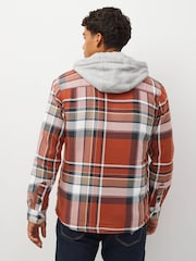 Rust Brown Borg Lined Check Shacket with Hood - Image 3 of 9