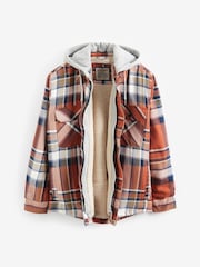 Rust Brown Borg Lined Check Shacket with Hood - Image 6 of 9