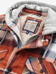 Rust Brown Borg Lined Check Shacket with Hood - Image 7 of 9