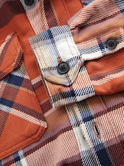 Rust Brown Borg Lined Check Shacket with Hood - Image 8 of 9