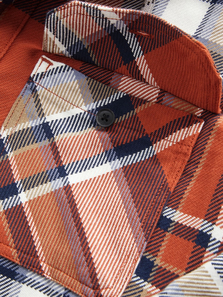 Rust Brown Borg Lined Check Shacket with Hood - Image 9 of 9