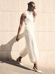 Mint Velvet Cream Sleeveless Linen Blend Belted Balloon Jumpsuit - Image 2 of 8