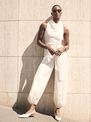 Mint Velvet Cream Sleeveless Linen Blend Belted Balloon Jumpsuit - Image 3 of 8