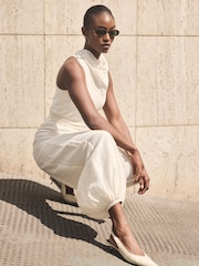 Mint Velvet Cream Sleeveless Linen Blend Belted Balloon Jumpsuit - Image 4 of 8