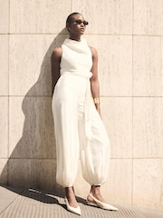 Mint Velvet Cream Sleeveless Linen Blend Belted Balloon Jumpsuit - Image 5 of 8