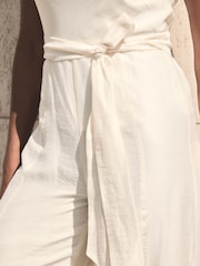Mint Velvet Cream Sleeveless Linen Blend Belted Balloon Jumpsuit - Image 6 of 8