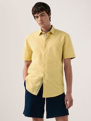 Yellow Regular Fit Trimmed Linen Blend Short Sleeve Shirt - Image 1 of 7