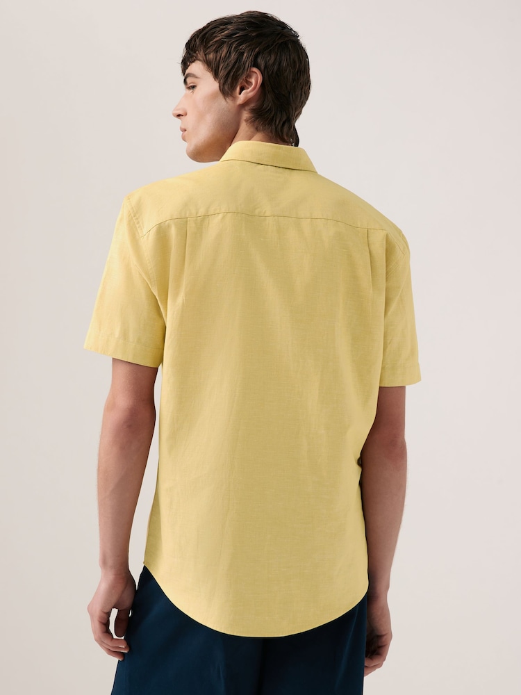 Yellow Regular Fit Trimmed Linen Blend Short Sleeve Shirt - Image 2 of 7