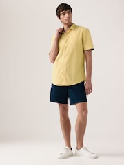 Yellow Regular Fit Trimmed Linen Blend Short Sleeve Shirt - Image 3 of 7