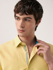 Yellow Regular Fit Trimmed Linen Blend Short Sleeve Shirt - Image 4 of 7