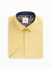 Yellow Regular Fit Trimmed Linen Blend Short Sleeve Shirt - Image 5 of 7