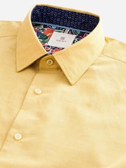 Yellow Regular Fit Trimmed Linen Blend Short Sleeve Shirt - Image 6 of 7