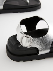 Silver Leather Toe Thong Footbed Sandals - Image 10 of 10