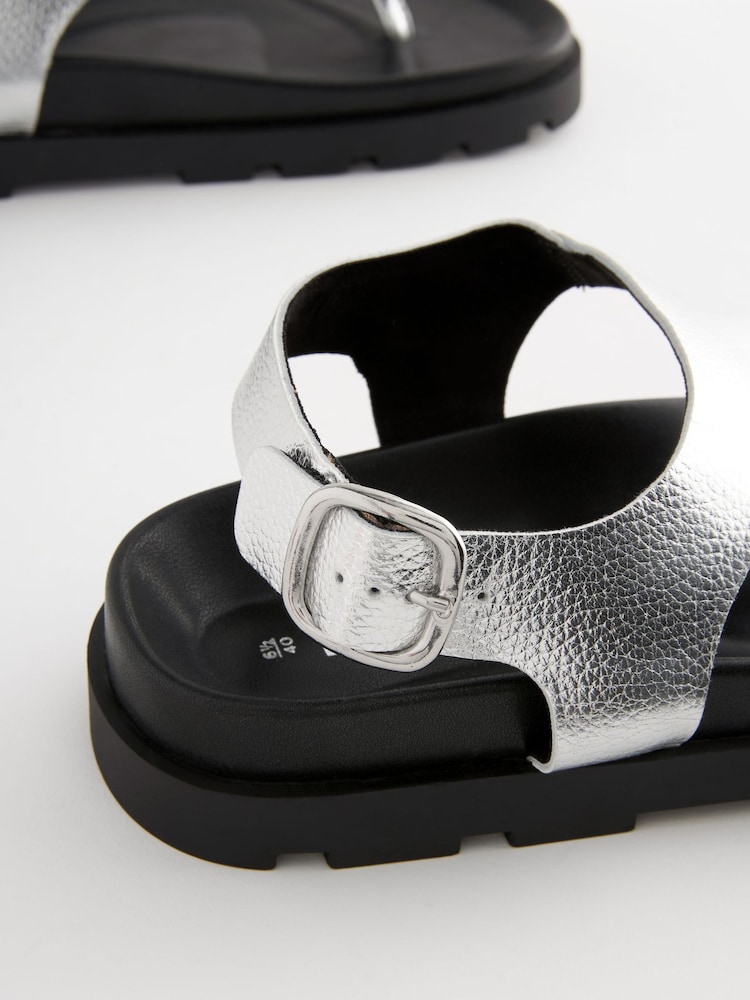 Silver Leather Toe Thong Footbed Sandals - Image 10 of 10