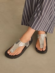 Silver Leather Toe Thong Footbed Sandals - Image 2 of 10