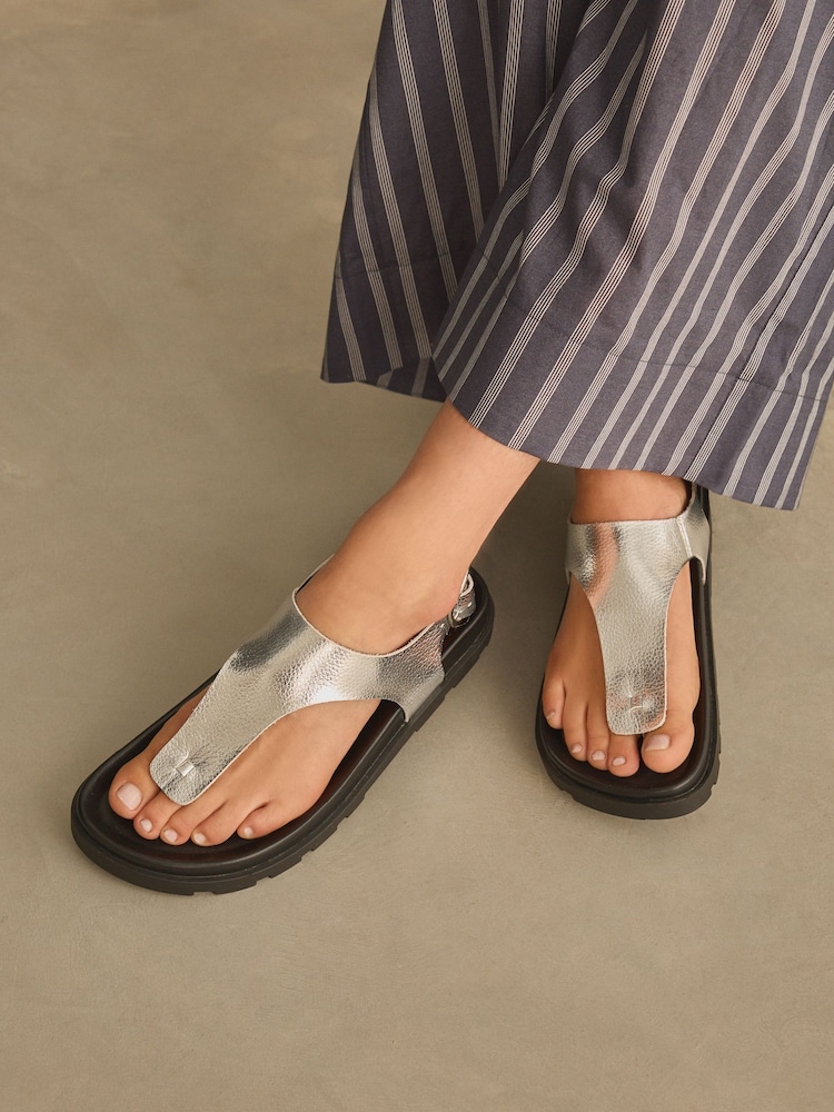 Silver Leather Toe Thong Footbed Sandals - Image 2 of 10