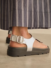 Silver Leather Toe Thong Footbed Sandals - Image 5 of 10