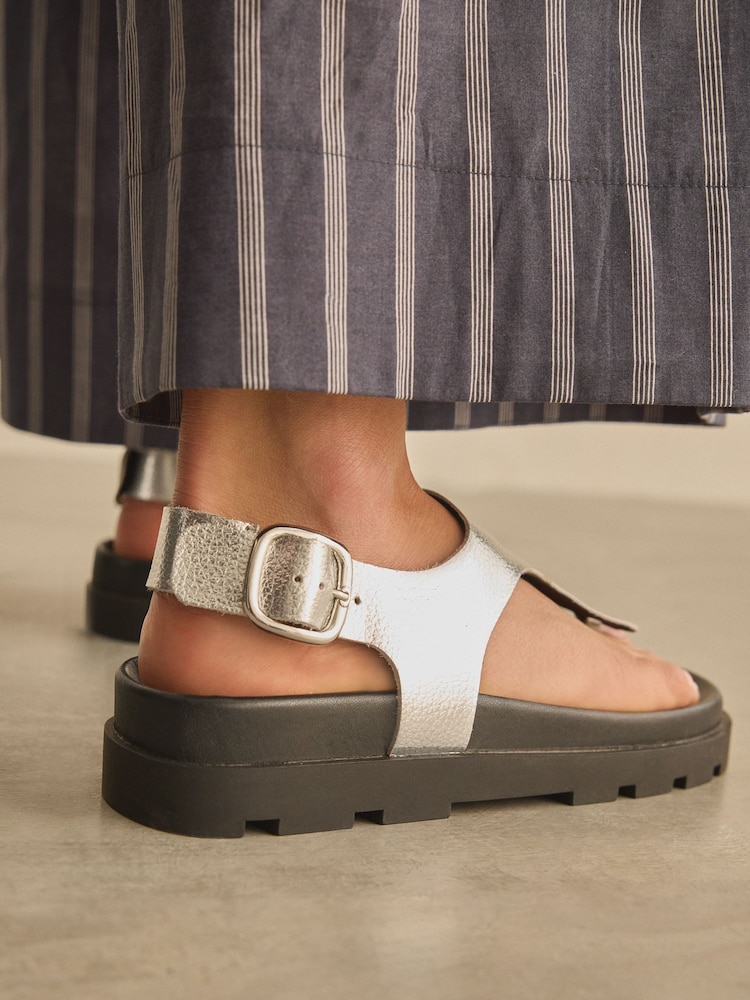 Silver Leather Toe Thong Footbed Sandals - Image 5 of 10