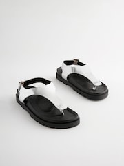 Silver Leather Toe Thong Footbed Sandals - Image 6 of 10