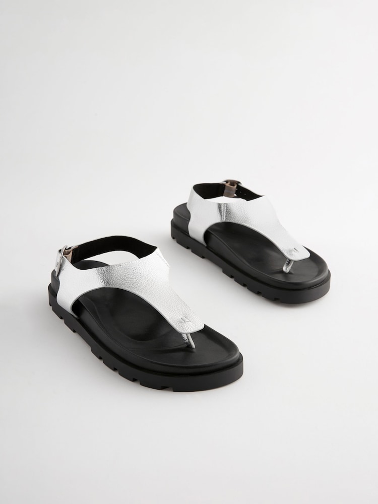 Silver Leather Toe Thong Footbed Sandals - Image 6 of 10