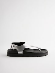 Silver Leather Toe Thong Footbed Sandals - Image 7 of 10