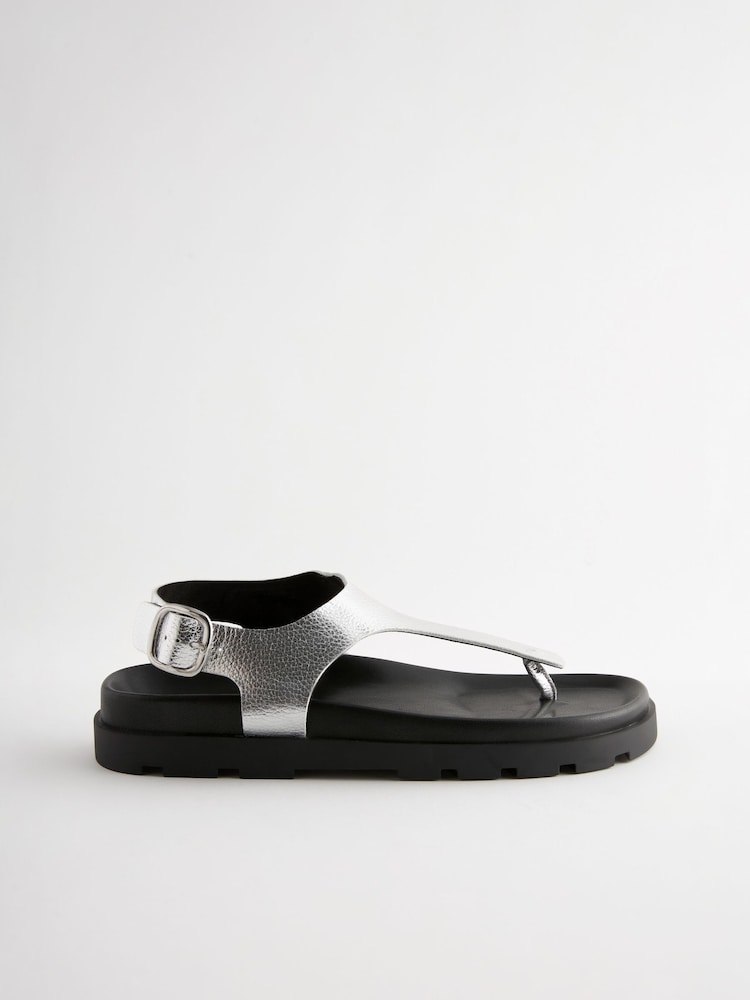 Silver Leather Toe Thong Footbed Sandals - Image 7 of 10