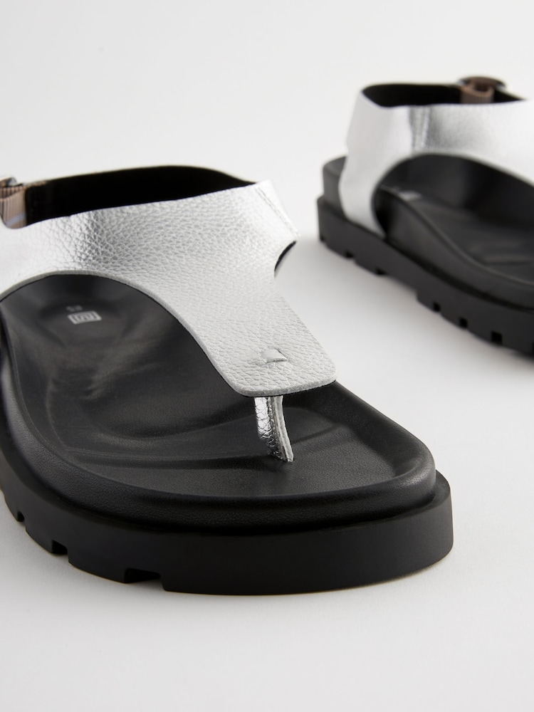 Silver Leather Toe Thong Footbed Sandals - Image 9 of 10