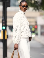 Mint Velvet Natural Lace Zip Detail Bomber Blouse - Image 2 of 8
