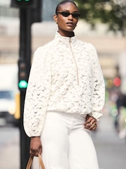 Mint Velvet Natural Lace Zip Detail Bomber Blouse - Image 5 of 8